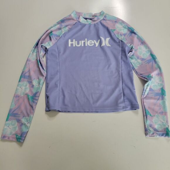 HURLEY RASHGUARD TROPICAL PURPLE PINK MINT HAWAIIAN LONG SLEEVE SWIM TOP L LARGE - Picture 11 of 11